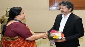 விஜய் உடன் டெல்லி ஜவஹர்லால் நேரு பல்கலை. துணை வேந்தர் சந்திப்பு.